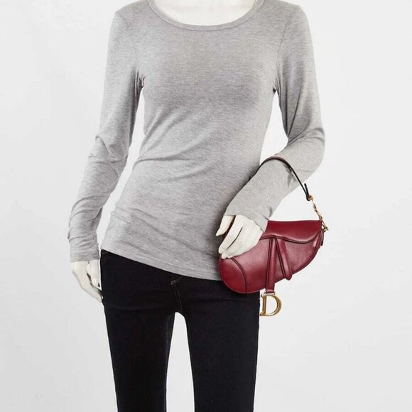 Christian Dior Red Smooth Leather Mini Saddle Bag - Picture 2 of 10